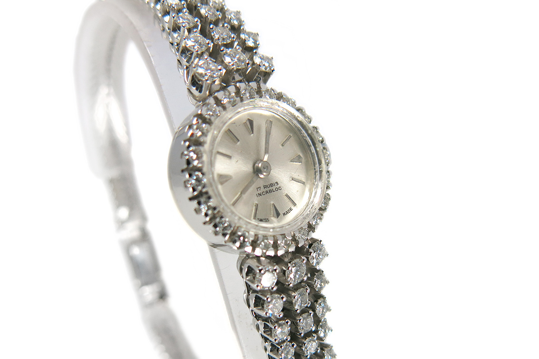 Damen Armbanduhr Incabloc mit 50 Brillanten H/vs 750 /- Weißgold [BRORS 10932] Foto 03