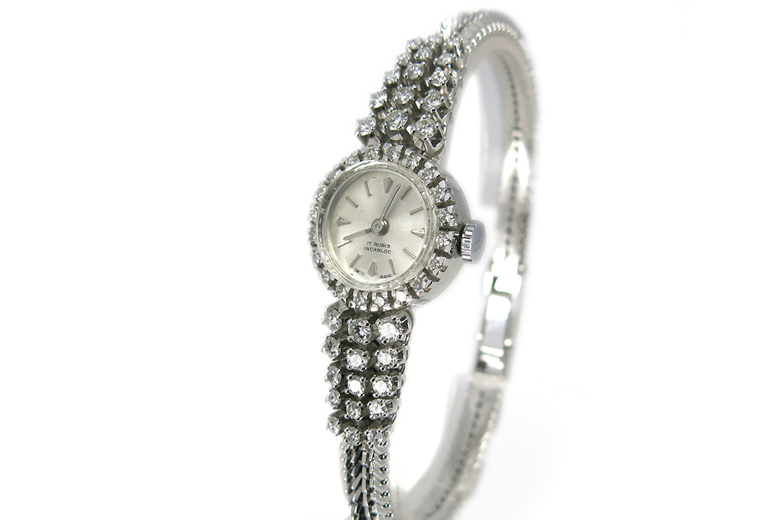 Damen Armbanduhr Incabloc mit 50 Brillanten H/vs 750 /- Weißgold [BRORS 10932] Foto 04