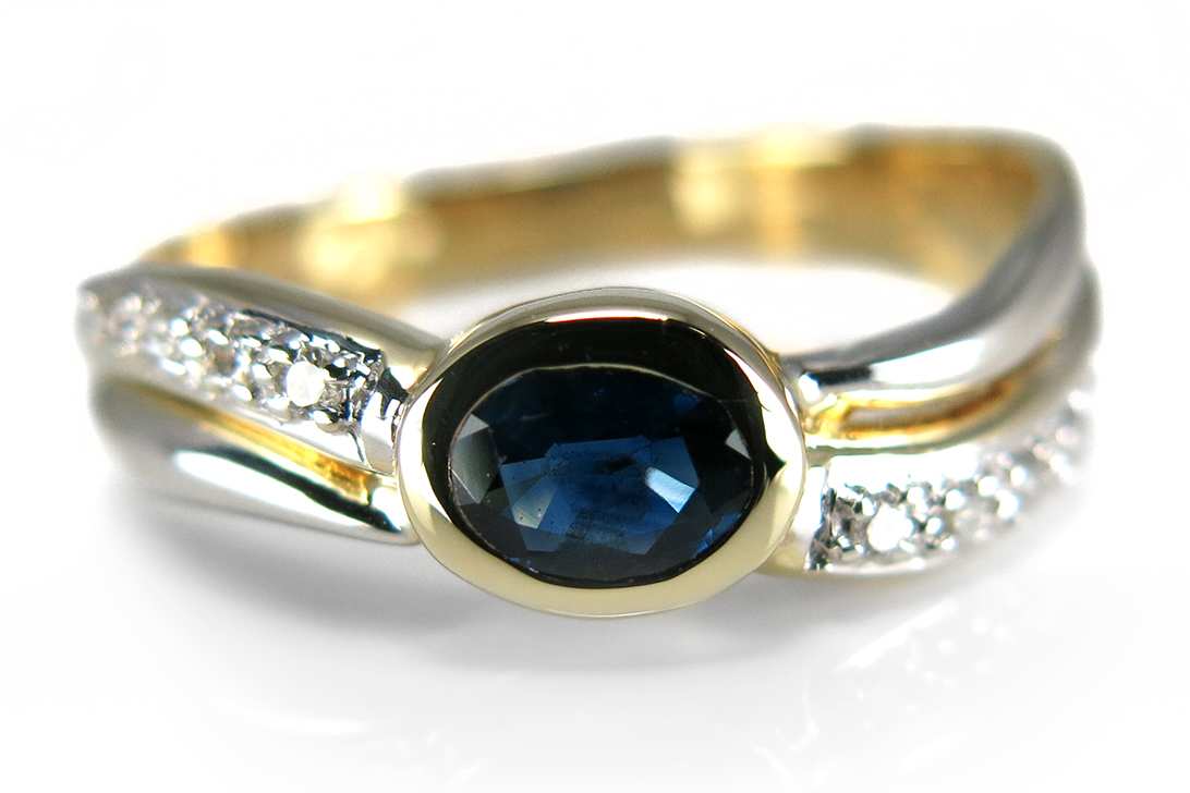 Damen Ring Diamanten Wesselton/vs Saphir 585 Gelbgold Weißgold [BRORS 11843] Foto 01