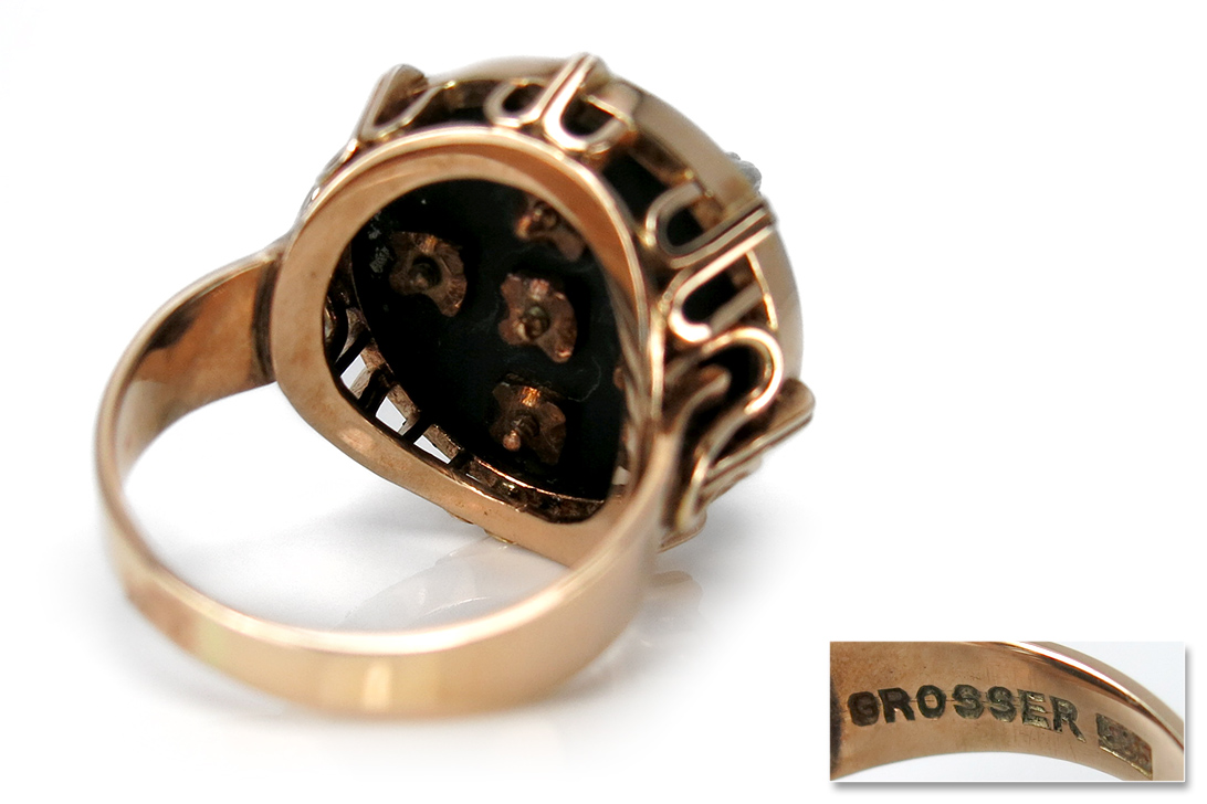 Antiker Ring ca 1930 mit Diamanten + Akoya Perle Onyx Rotgold [BRORS 13222] Foto 04